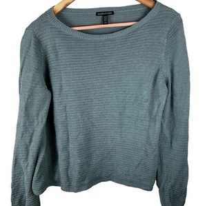 Eileen Fisher Sweater Women’s Medium Green Organic Linen & Cotton Boxy Textured - Picture 1 of 17