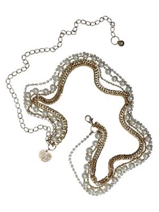 GOLD KÖRPERSCHMUCK 4 STRÄNGE STRASS PERLEN KETTE GÜRTEL - Bild 1 von 8
