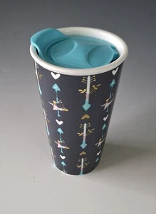 Starbucks Ceramic Tumbler 12 oz Black tiny Hearts & Flowers - Picture 1 of 2