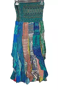 India Botique Gonna Abito Boho Multicolore a Livelli Taglia Libera Look Raso - Foto 1 di 1
