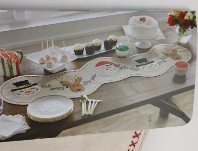 Cynthia Rowley Fabric Knit Table Runner 14x48 Christmas Snowman Santa Reindeer - Image 1 of 4