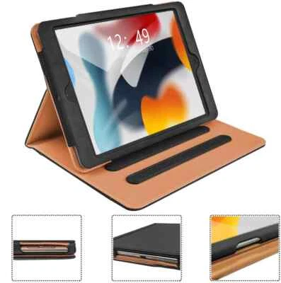 Leather Tan Case Cover For iPad A16 11th 10th 9th Gen Pro 11 Air 10.2 9.7(Black) - Image 1 of 4