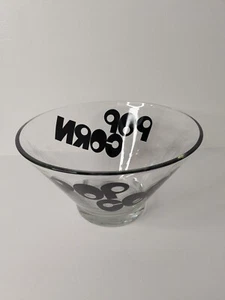 Vintage Wheaton Glass Popcorn Bowl Black Letters Words Retro MCM - Picture 1 of 2