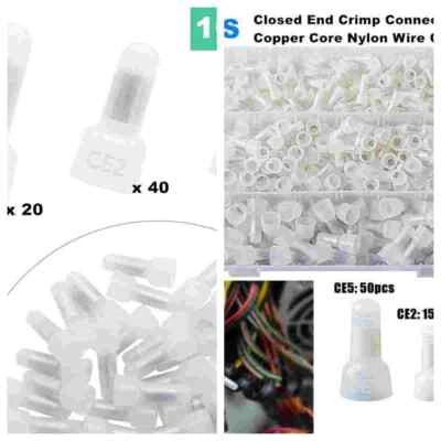 22-10AWG Closed End Crimp Cap Copper Core Nylon Wire Connectors Terminals - Image 1 of 4