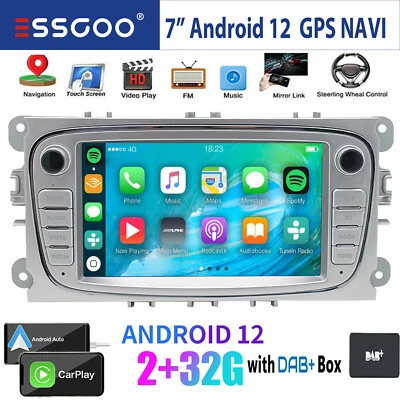 Autoradio Android 12 Carplay 32G DAB+ GPS Für Ford Focus Kuga S/C Max Mondeo MK4 - Bild 1 von 4