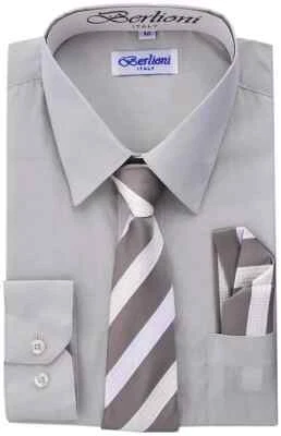 BERLIONI ITALIA NIÑOS PEQUEÑOS NIÑOS NIÑOS MANGA LARGA VESTIDO CAMISA CONJUNTO CON CORBATA Y PAÑUELO Foto 1 de 4