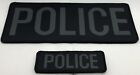 Police Woven Bag Patch X 2 (lg & Sm), Grey Text On Black, Hook Rear