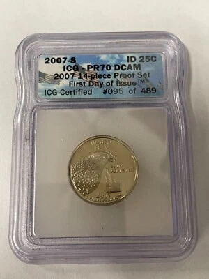 2007-S Proof IDAHO Quarter ICG PR-70 DCAM FDOI 14 PC PF SET 95/489 - Image 1 of 2