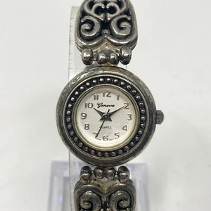 Geneva Elegante Watch Women 24mm Silver Tone Patina Filigree WR New Battery 6.5" - Picture 1 of 19