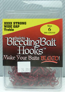 Daiichi Bleeding Bait Hooks Size 6 XXXX Strong Wide Gape Treble Hooks