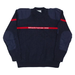 Military Mens Jumper Blue Crew Neck Chunky Knit L - Picture 1 of 6