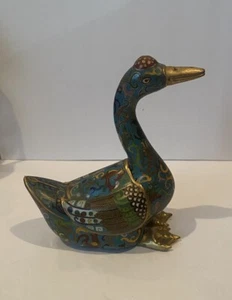 Hermoso incensario de pato cloisonné vintage - Imagen 1 de 17