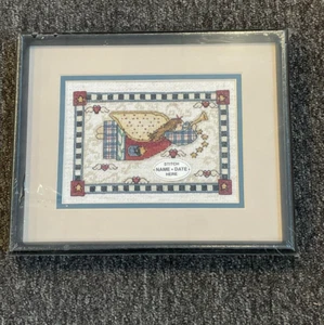 FRAMED COMPLETED CROSS STITCH: ANGEL BIRTH RECORD: 27 x 22cm(NO GLASS) - Picture 1 of 1