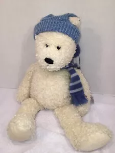 VGUC-HTF-RARE-18” SunKid German Plush White Bear w/ Blue Cap&Scarf - Picture 1 of 9