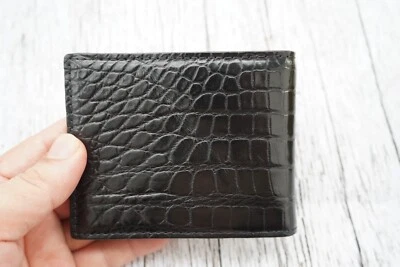 Black Alligator Crocodile Print Leather  Men's Money Clip WALLET #Z6 - Image 1 of 4