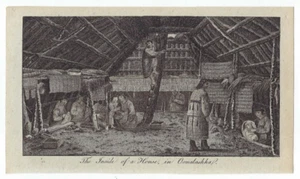 Antiker Druck Das Innere eines Hauses in Ounalashka Cook English Bay Unalaska 1785 - Bild 1 von 2