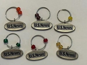 VINTAGE "U.S.NEWS" SET OF 6 WINE GLASS RINGS WITH BEADS - Picture 1 of 2
