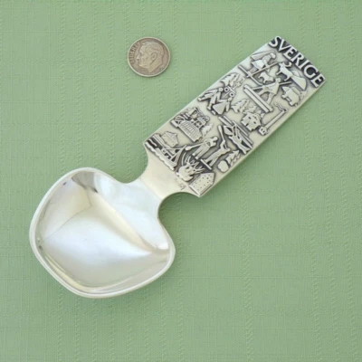 Sterling 925 SVERIGE Sweden TEA CADDY Spoon HALLBERG 1958 Nice Detail - Image 1 of 4
