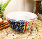 Ebros Set of 2 Ceramic Blue Red Floral Patterns Portion Meal Bowls 2 Cups W/ Lid