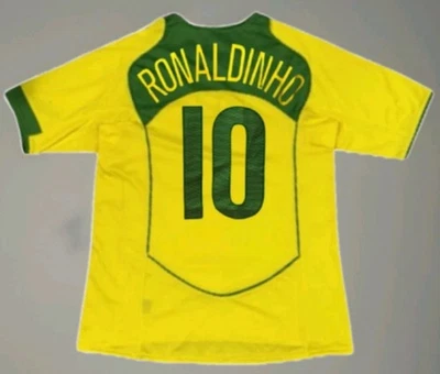 BRAZIL BRASIL 2004 HOME FOOTBALL RARE SOCCER JERSEY NIKE #10 RONALDINHO MEDIUM👍 - Image 1 of 4