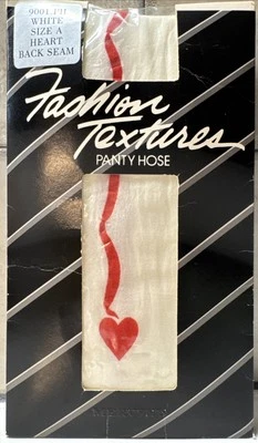 90s White Pantyhose Red Heart Seam Fashion Textures Mervyns USA SZ A Small - Image 1 of 4