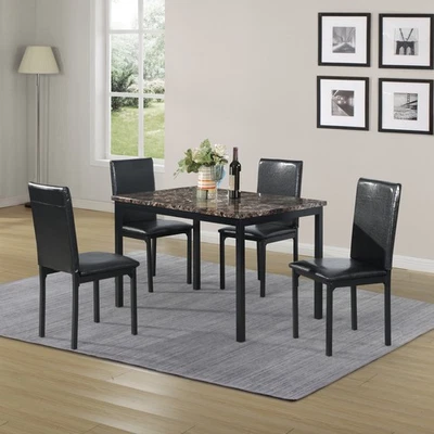 5 Piece Metal Dinette Set 1 Table 4 Chairs W Faux Marble Top - Image 1 of 4
