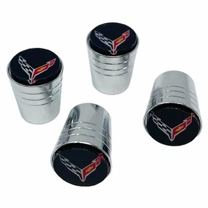 C8 Corvette Crossed Flags Logo Aluminum Valve Stem Caps - Picture 1 of 4
