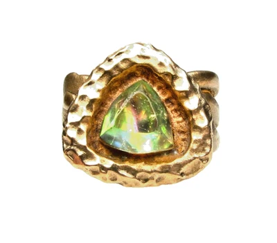 Anel de bronze dourado estilo antigo - Pedra Abalone - Tamanho 10 - Imagem 1 de 3