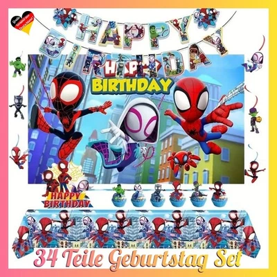 SPIDERMAN GEBURTSTAG DEKO SET Marvel Avengers Banner Hintergrund Cupcake Topper - Bild 1 von 4