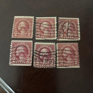 Lot Of 6 - RARE US Postage Stamp George Washington 2 Cent Red Vintage Used - Picture 1 of 1