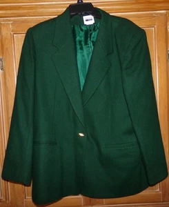 Vintage Leslie Fay Blazer Womens Size 16 Green Wool Preppy Equestrian One Button - Picture 1 of 2