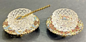Antique Austro-Hungarian Campleve Enamel Salt Cellars Gilt Brass Crystal c1900 - Picture 1 of 14