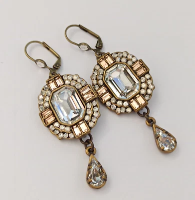 Pendientes Michal Negrin Beige Con Cristales de Swarovski Transparentes Grandes Deco Largos Reales Foto 1 de 4
