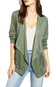 Blanknyc Nordstrom Faux Suede Drapey Green Open Front Jacket Size Large NEW - Picture 1 of 6