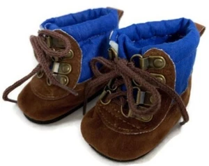 18" Doll Clothes Hiking Boots Brown and Royal Blue Fits American Girl/Boy Dolls - Picture 1 of 3