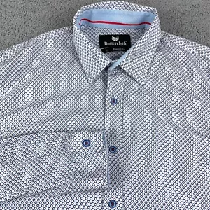 Buttercloth Shirt Mens Large Blue Geometric Print Comfort Cotton Regular Fit - Picture 1 of 8