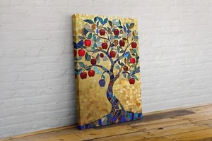 Red Apple Tree Gold Blue Abstract Canvas Wall Art Picture Print Klimt Style - Picture 1 of 2