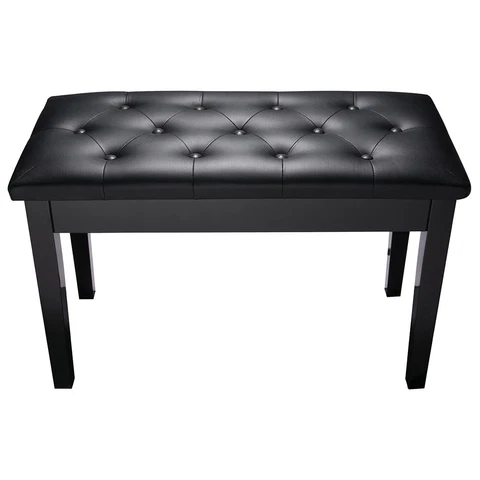 Double Duet Concert Piano Wood Bench Leather Padded Keyboard Seat Chair Storage Cover