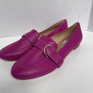 Talbots Ryan Buckle Napa Leather Loafer Shoes Flats Women 10 Fuchsia Pink NEW - Picture 1 of 13