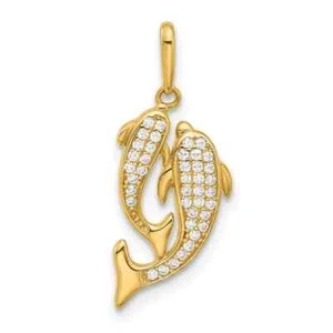Lab-Created Diamond Round Cut 14k Yellow Gold Plated Women's Dolphins Pendant - Picture 1 of 6