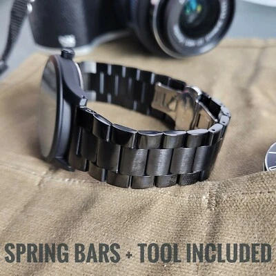 Premium Black 316L Stainless Steel Watch Bracelet Strap | 18mm 20mm 22mm 24mm  Foto 1 de 4
