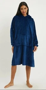 BNWT Navy Cable Knit Burnout Fleece Long Line Snuggle Hoodie One Size **NEW** - Picture 1 of 3