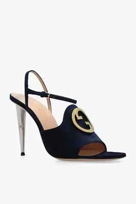 Gucci Blondie GG Slingback Navy Suede Sandal Heels Womens EU 39.5 $1100 - Image 1 of 4