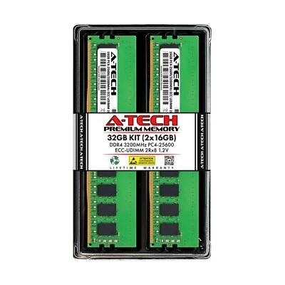 A-Tech Server 32GB Kit (2 x 16GB) 2Rx8 PC4-25600 DDR4 3200MHz ECC Unbuffered ... - Image 1 of 4
