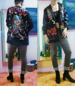 ACDC Jacket, Button front Thigh Length Graphic AC DC Rock and Roll Jacket - Picture 1 of 4