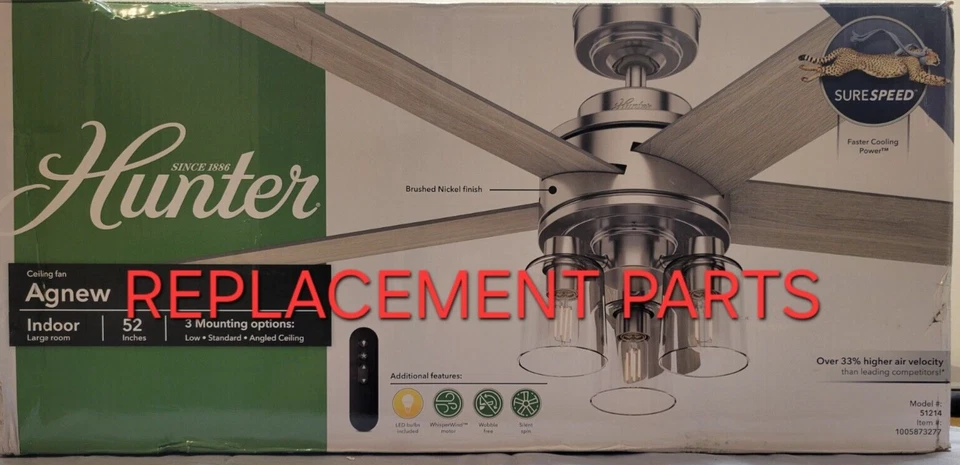 Hunter Agnew 52" Brushed Nickel Ceiling Fan Replacement Parts 51214 - Image 1 of 1