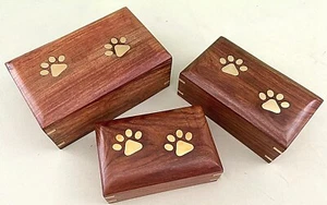 Memorial Pet Urns Dog/Cat Ashes Rosewood w/ Brass Trim - S/M/L - Picture 1 of 12
