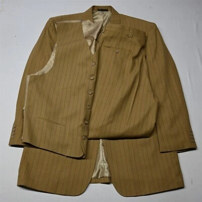 NUEVO Stacy Adams 44R 34x30 Marrón Azul Rayas 3 Piezas Hombres Chaqueta Pantalones Traje Foto 1 de 4