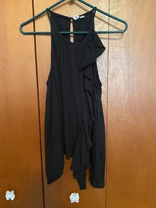 Women's Melrose and Market Ruffle Top Size S Black Spaghetti Strap Button Back - Picture 1 of 8