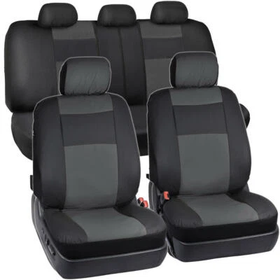 Synthetic Leather Car Seat Covers - Black/Charcoal Gray Full Set Protection - Image 1 of 4